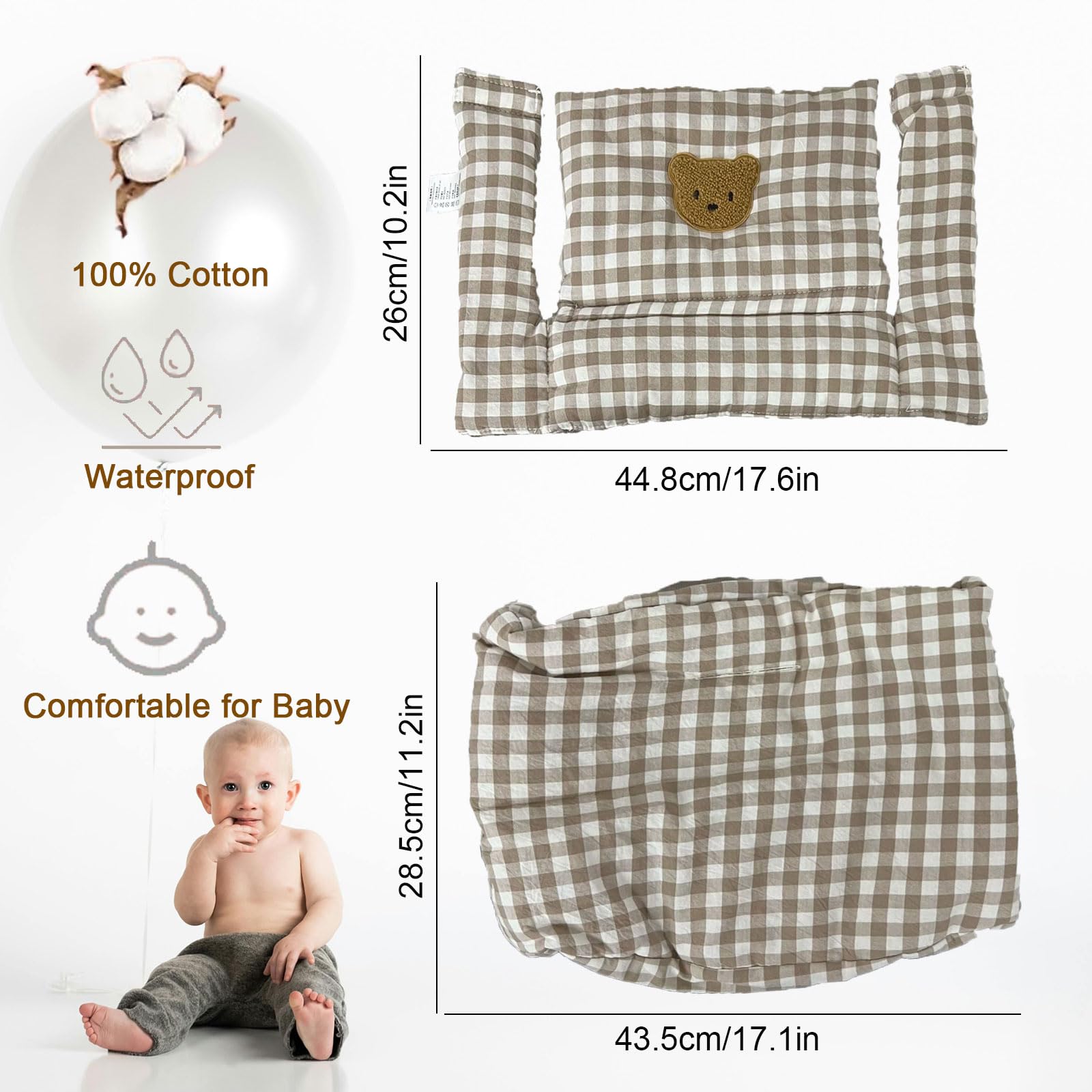Sitzkissen für Stokke Tripp Trapp Hochstuhl, rutschfest Hochstuhl Sitzkissen Set, Bio-Baumwolle Baby Sitzkissen, Ersatzbezug Bezug Sitzkissen Kissen für Kinderhochstuhl, Babystühle mit Tasche (02)