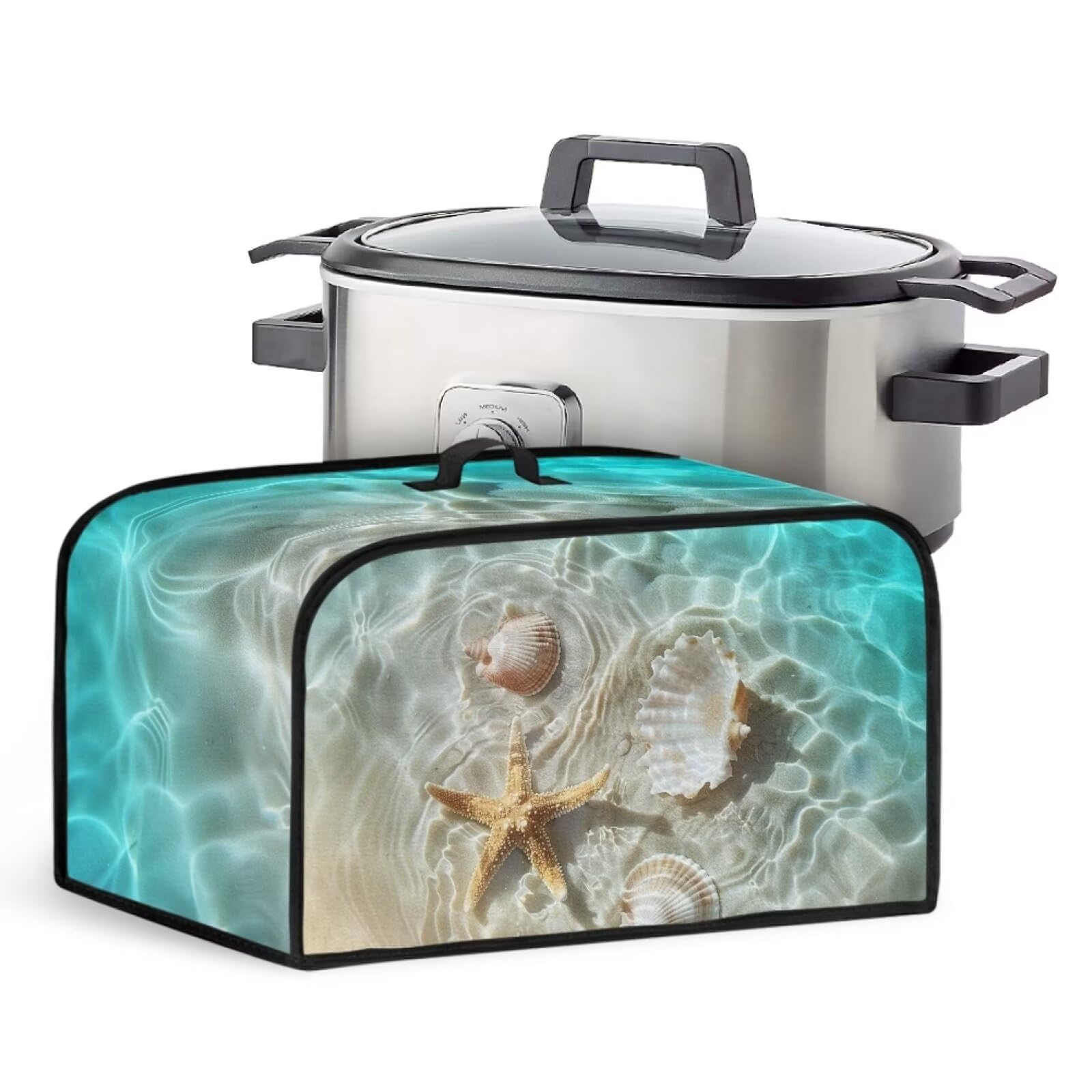 Funda protectora de caracola de estrella de mar de playa para olla de cocción lenta, ovalada, universal, para 6-8 cuartos de galón, ovalada, lavable, antimanchas, antiestática, decoración de