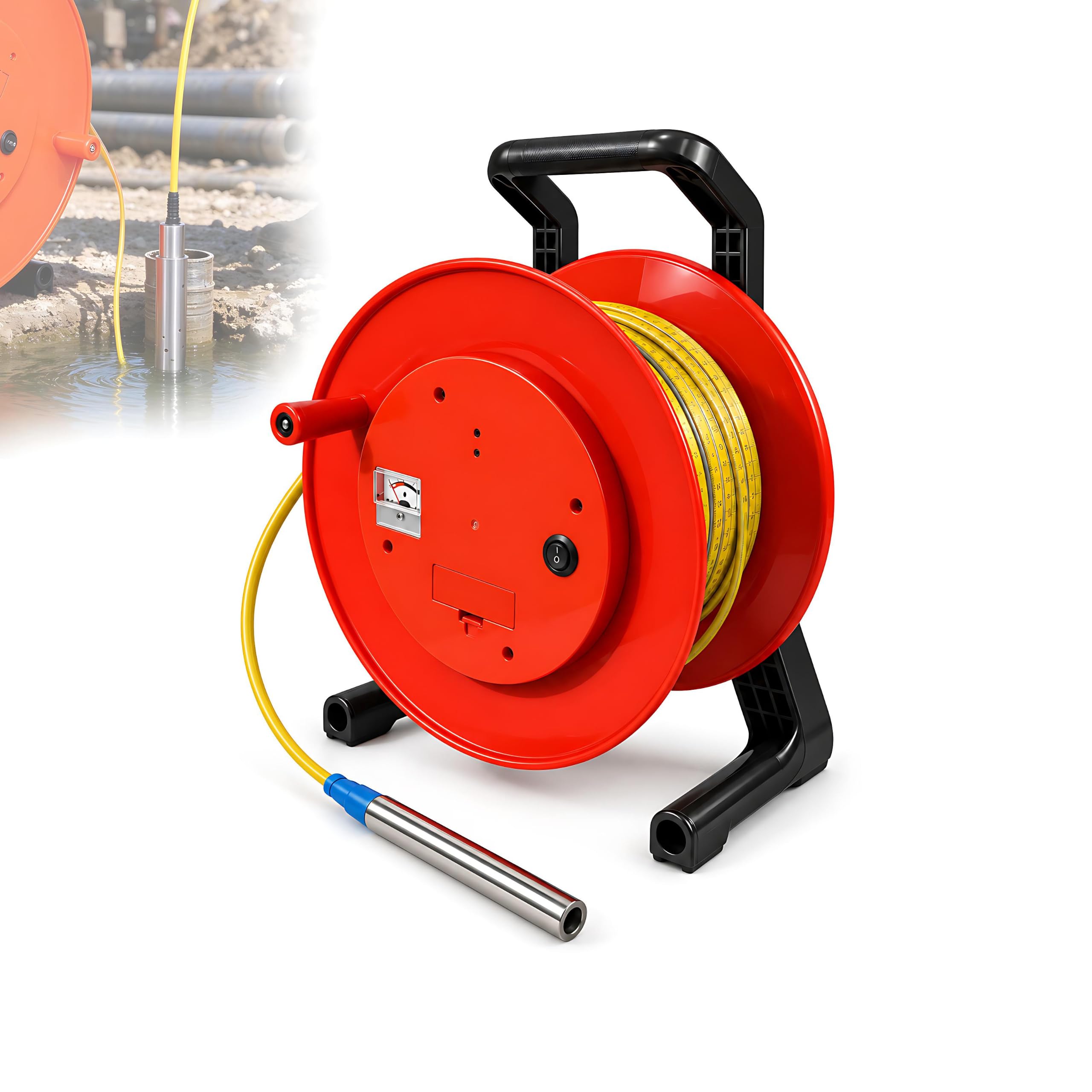Carrete portátil, medidor de Nivel de Agua para pozos 150m/492ft