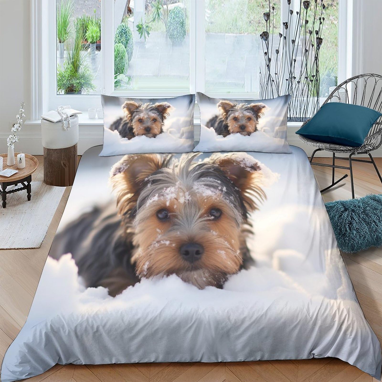 Housse de couette chien pour chambre de garçon, parure de lit double 200x200 avec taie
