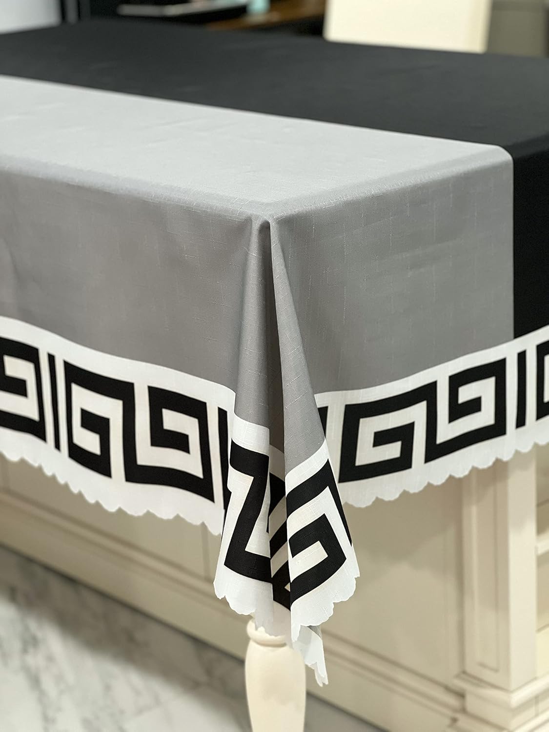 Ancient Greek Key Tablecloth - 63x87 Inch Rectangle, Indoor & Outdoor Dining, Hellenistic Table Overlay, Mediterranean Decor, Picnic & Buffet Parties