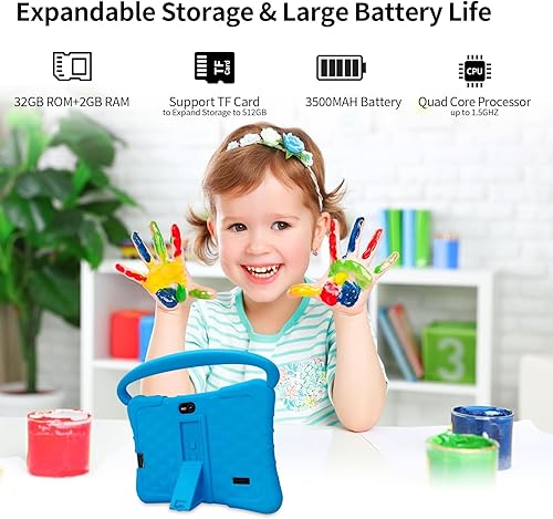 Miniatura 3 de Tableta infantil de 7 pulgadas con control parental de 32 GB, tabletas de 2 GB para niños de cuatro núcleos, preinstalada con funda para tablet,