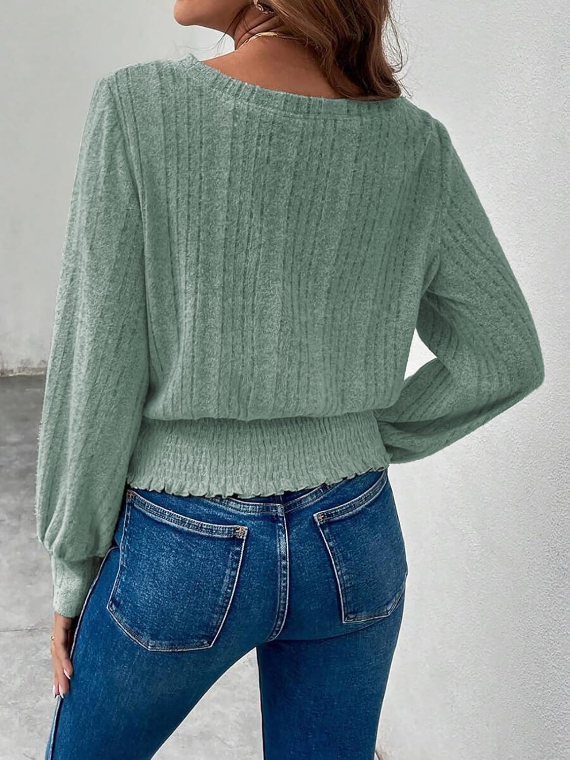 Casual Shirt for Women Long Sleeve Fall Tunic Tops Trendy Sweaters Smocked Waist Loose Fit Blouse - Image 3