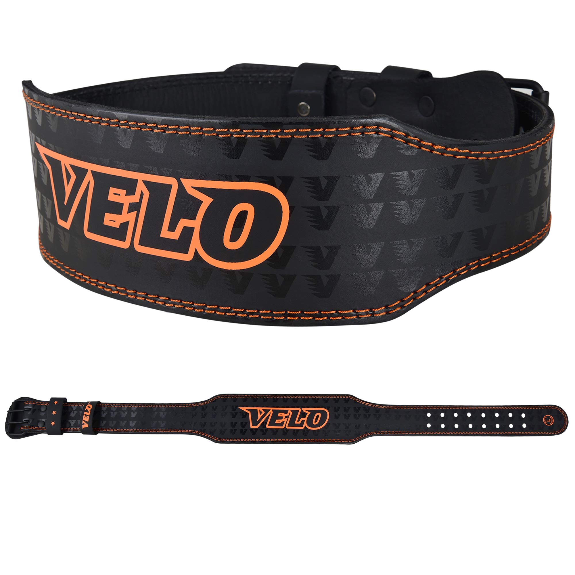 VELO Weightlifting Gym Belts - 4'' | Buffalo Hide Power Lumbar Lower Back Padded Support Foam - Power Lifting High Intensity Strength Training Equipment Unisex Belts (Medium, Orange)