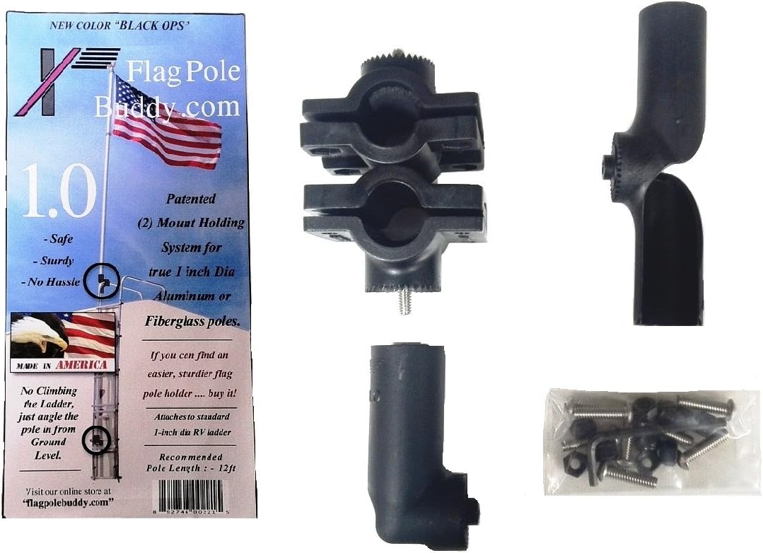 FlagPole BuddyRV Flag Pole Mount Set 1.0 inch for 12 Foot Tall Poles (Black)