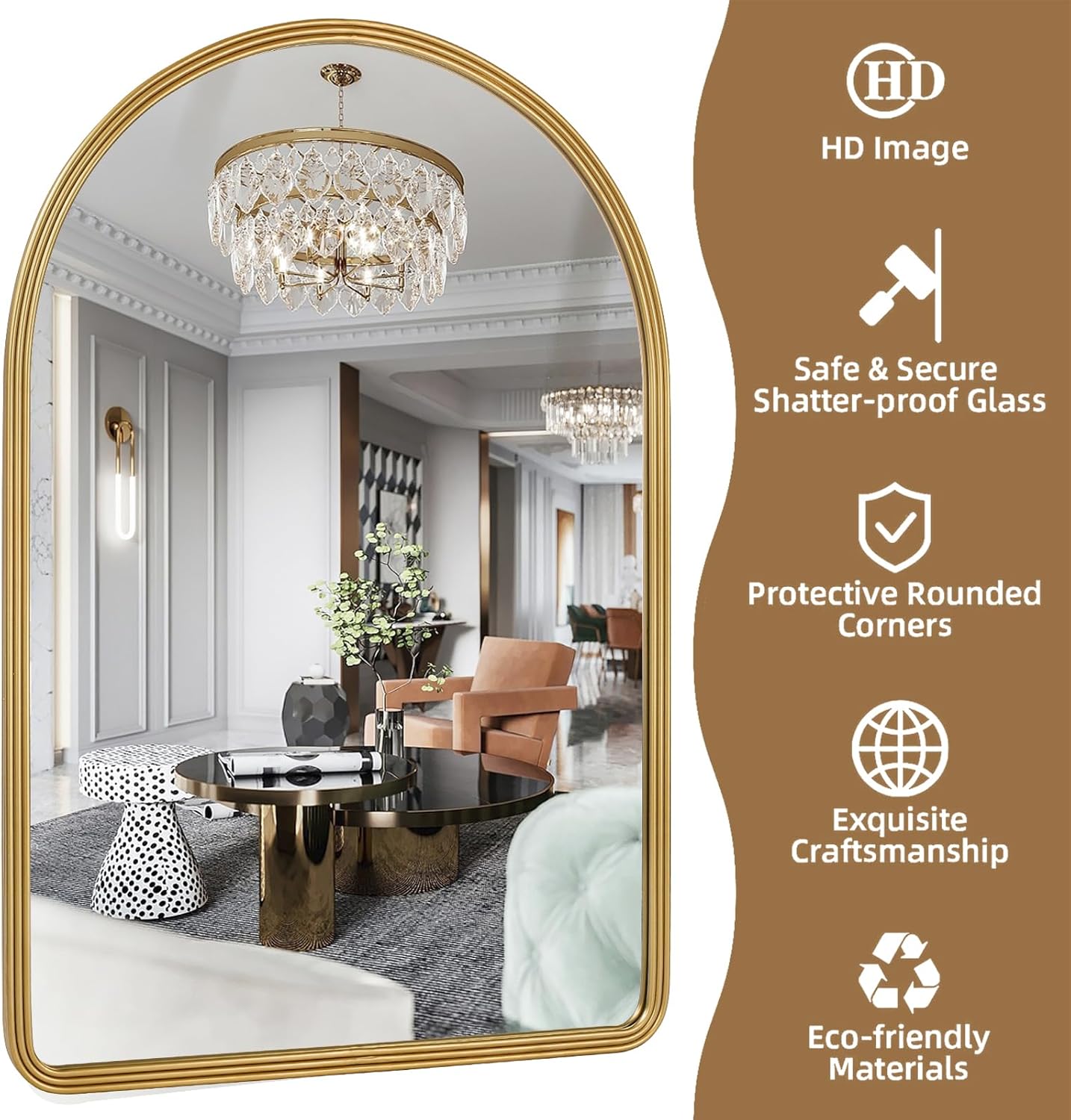 Retro Gold Arch Wall Mounted Mirror 24"x36" Large Modern Countryside Bathroom Mirror for Living Room, Bedroom, Living Room, Entryway