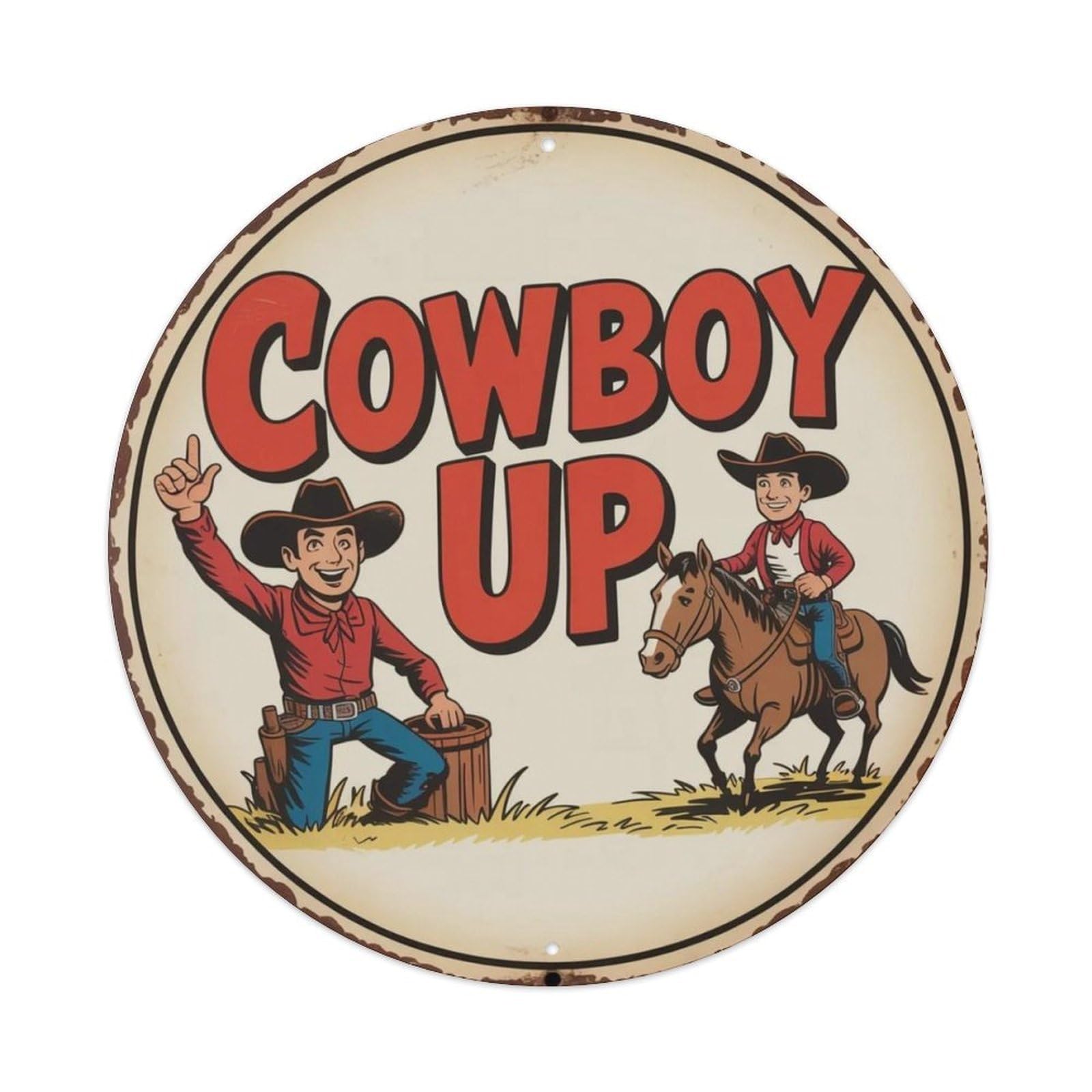 Lvalogy Style Cowboy Up Retro Comic Metal Tin Sign Plaque