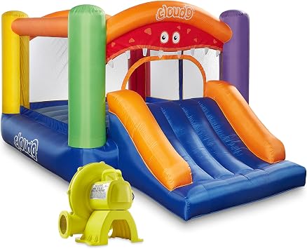 Cloud 9 Inflatable Bounce House and Blower, Monster Theme Bouncer for Kids with Slide, Includes Stakes and Repair Patches