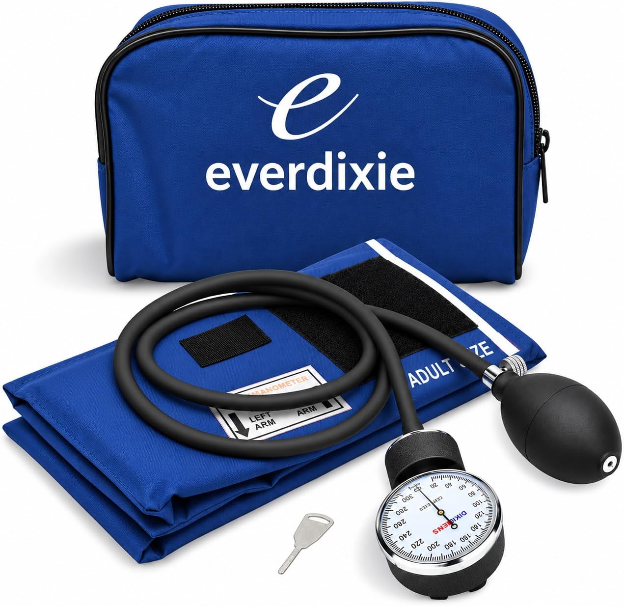 Dixie Ems Deluxe Aneroid Sphygmomanometer Blood Pressure Set W/Adult Cuff, Carrying Case and Calibration Tool - Navy