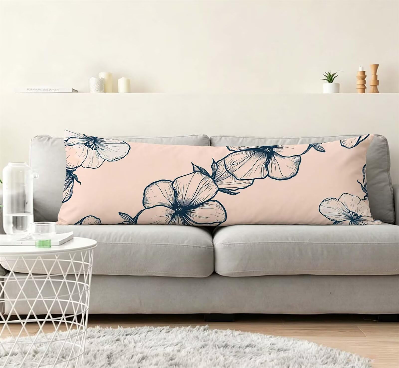 Rosa-30 Federe Cuscino Letto 55 x 160 cm, Grande Cuscini per Divano Lino, | Doppia Faccia Stampa, Semplice-3 Fodera per Cuscino Decorativa, con Cerniera, Cuscino per Dormire Sul Fianco j-156