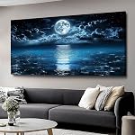Blue Art mural en toile d'arbre - Peintures botaniques modernes pour le salon, décoration murale de chambre, mur encadré d'art pour décoration de maison ou de bureau, grand mur d'Art 50x100cm(20x40in)