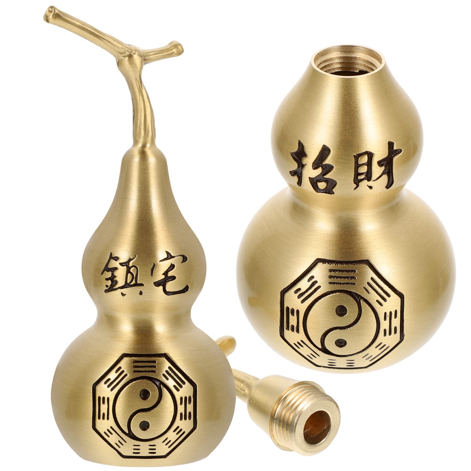 PRETYZOOM 2 Pieces Pumpkin Brass Chinese Feng Shui Decorative Pumpkin Ornament Pumpkin Figure Lucky Hu Lu Decoration Retro Wu Lou Good Luck Amulet Lucky Charm for Office Table Decoration 9.5 cm