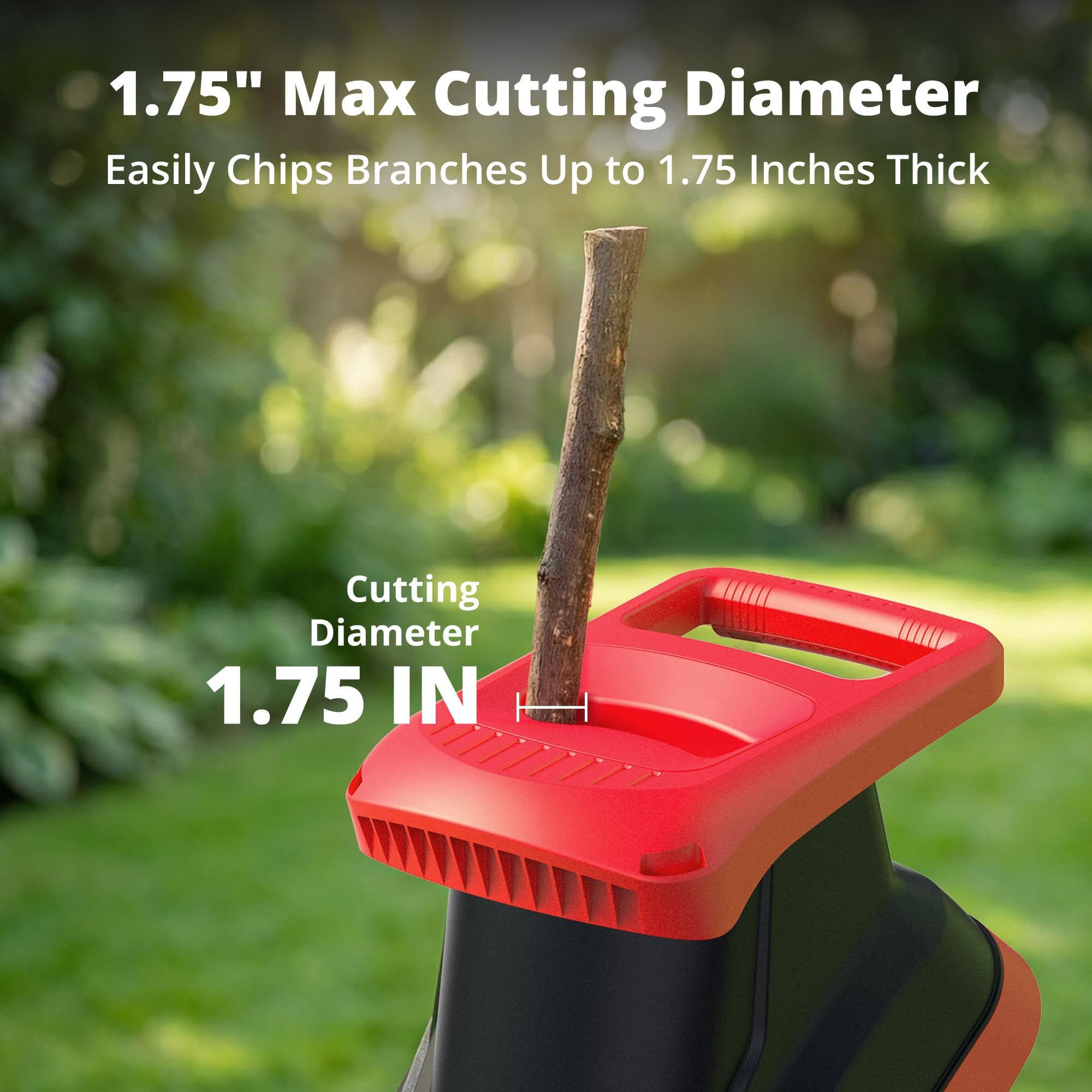 AMERISUN Trituradora de Madera eléctrica de 15 amperios, trituradora de jardín de 4200 RPM con Capacidad de Rama de 1,75 Pulgadas, Bolsa de Recogida de 50 l y Ruedas de 7 Pulgadas, mulcher Ligero de