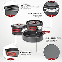 Vista 6 de Alocs Utensilios de cocina para acampar, artículos esenciales portátiles para acampar con accesorios, equipo de campamento para cocinar al aire