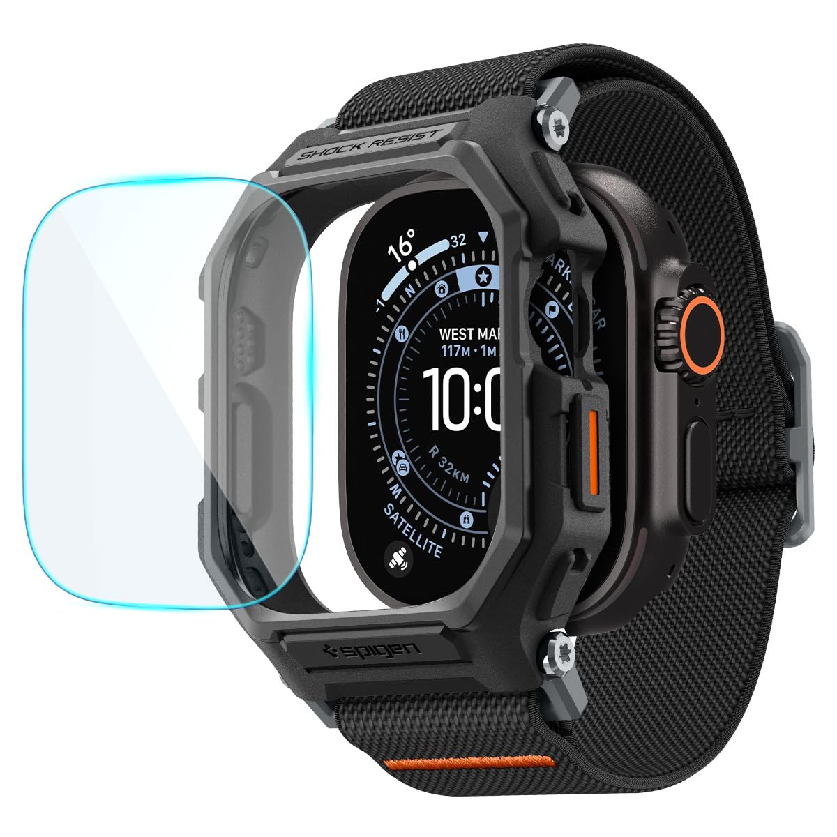 Spigen Lite Fit Pro Hülle mit Armband und gehärtetem Glas Displayschutz kompatibel mit Apple Watch Ultra 3/2/1 49mm - Matt Schwarz
