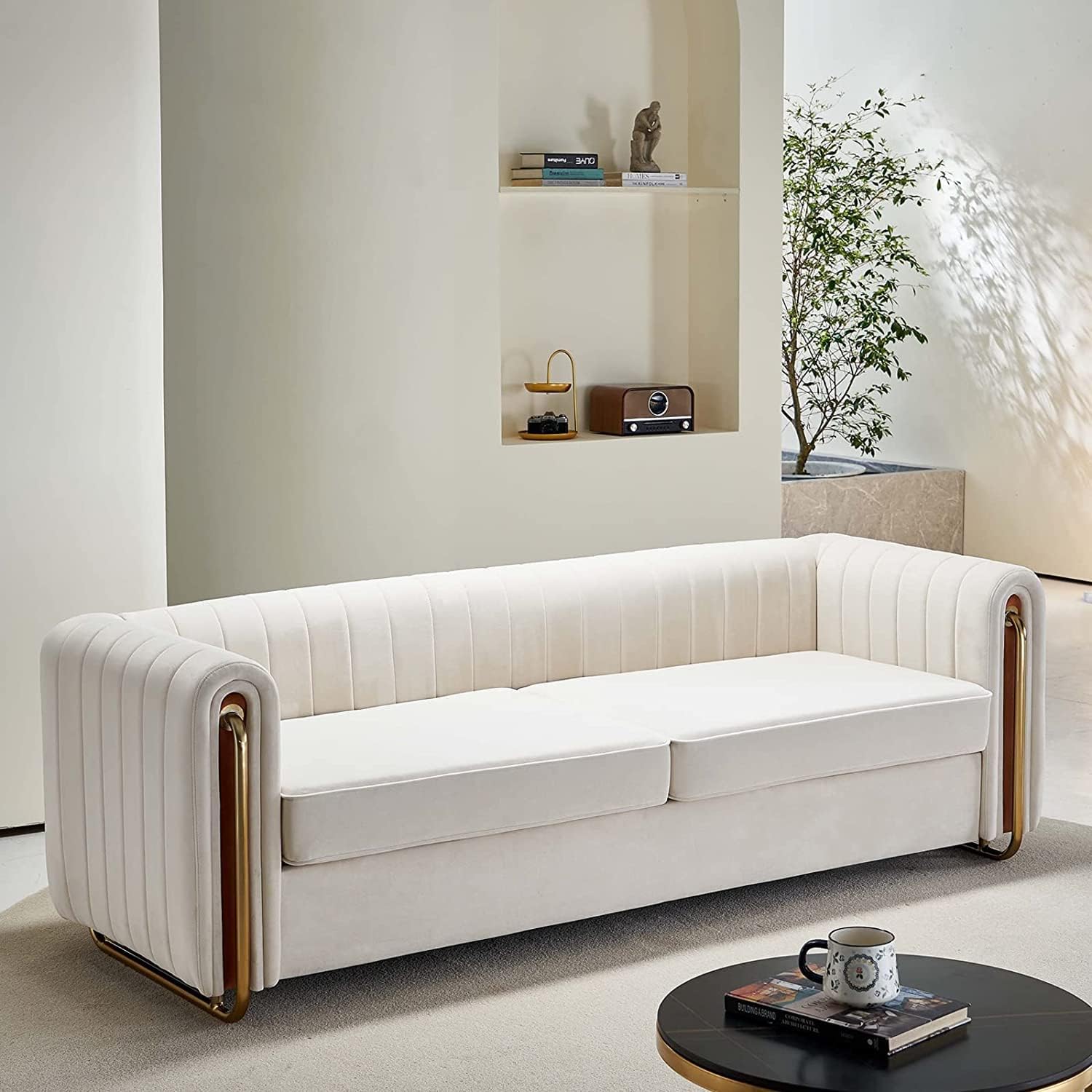 KEVINSPACE 84.25″ Modern Sofa Couch Velvet, Loveseat