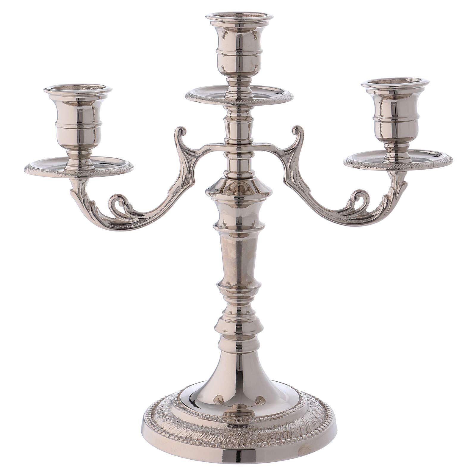 3 Branch Candle Holder in Brass, Silver