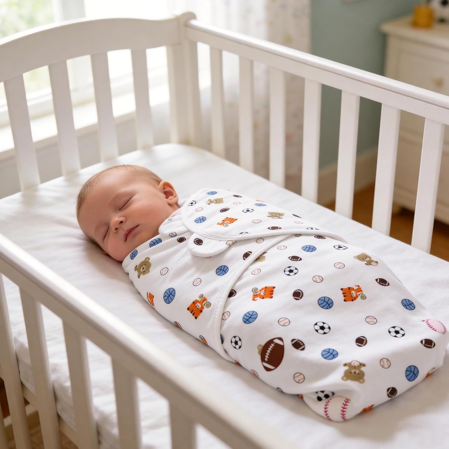 Bubble bear Baby Boy Girl Swaddle Blankets, 3-6 Months - Hypoallergenic, Adjustable Swaddle Sleep Sacks, Cute Soccer Ball, Dinosaur Pattern, 3 Pack