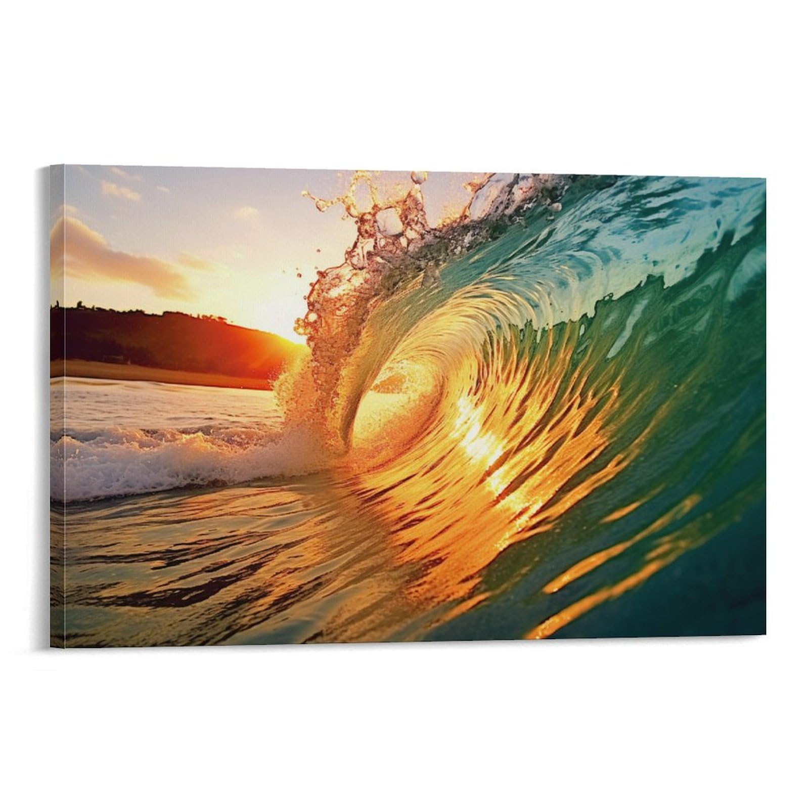Canvas Wall Art Ocean Wave Close Up Wall Decorations For Living Room Shot Of A Wave Sunset Sea Landscape Photo Hang Pictures Wall Artwork