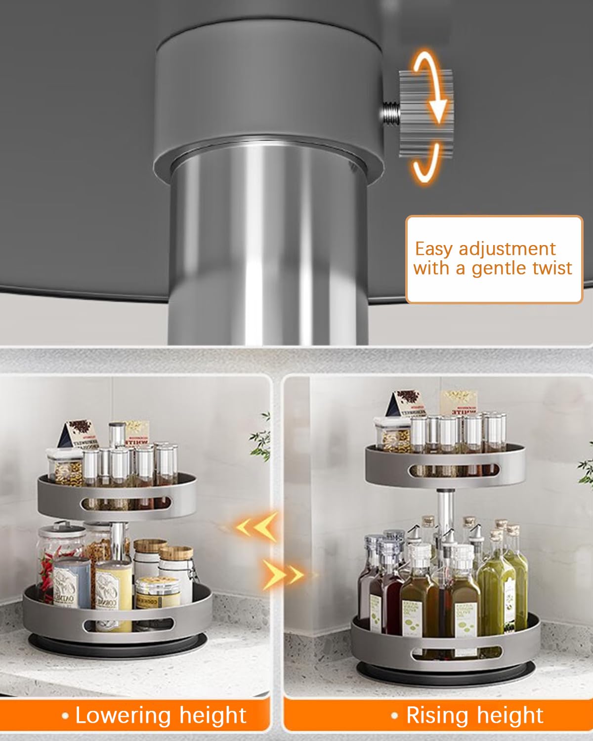 Lazy Susan Organizer a 2 ripiani per cucina, giradischi per armadietto, organizer per tavolo da dispensa