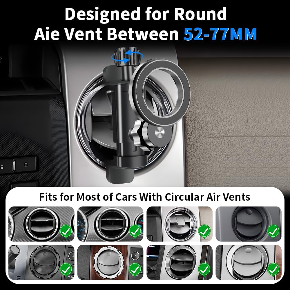 Car Magnetic Phone Holder Mount for Ford Mustang 2005-2023 (Not for Mach E)，F-150 2004-2014，F-250 2008-2016，F-350 2008-2016，Expedition 2003-2017 Circular Air Vent Accessories Cell Cellphone Stand