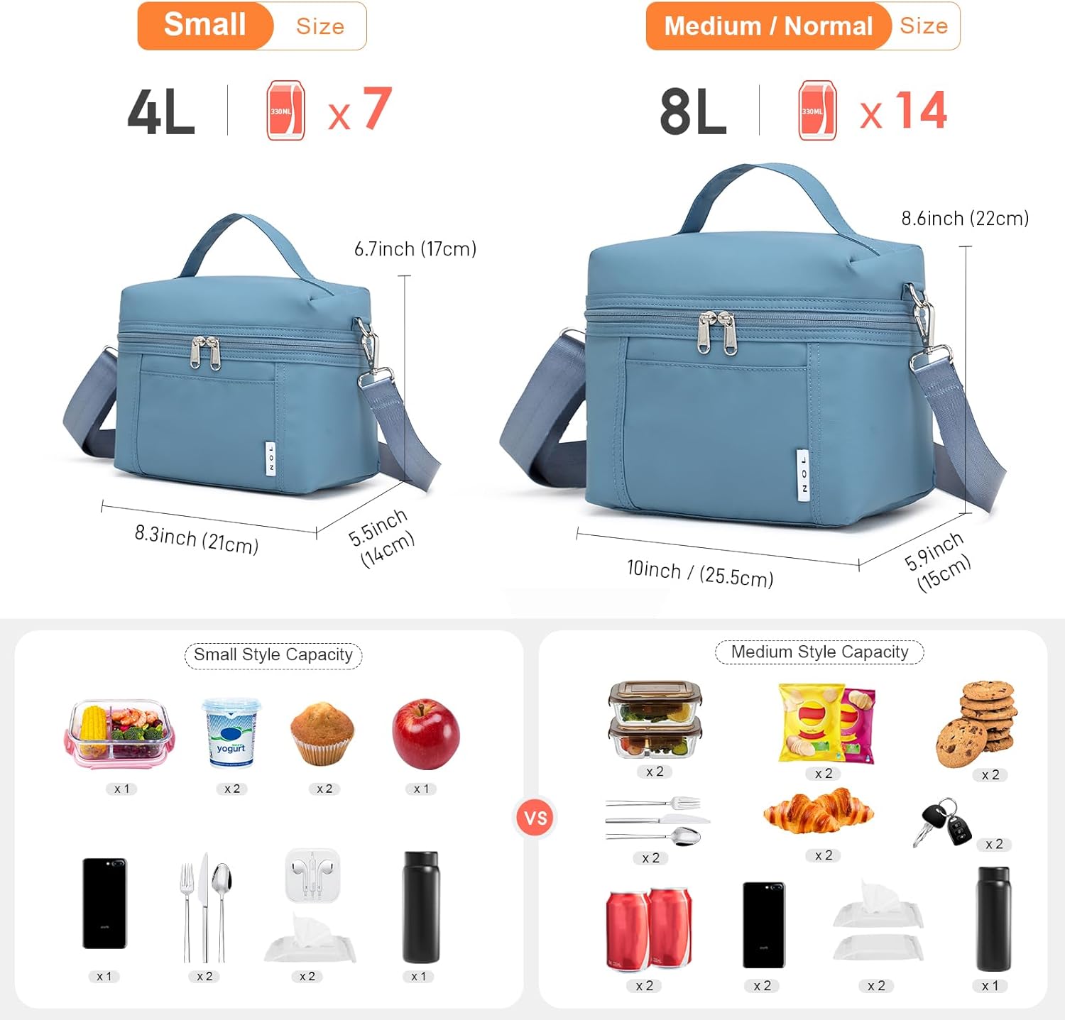 NOL Natural Organic Lifestyle Small Insulated Lunch Bags for Women Cooler Bag Lightweight Nylon Waterproof Lunch Box For Work (Small, Dusty blue) - Image 3