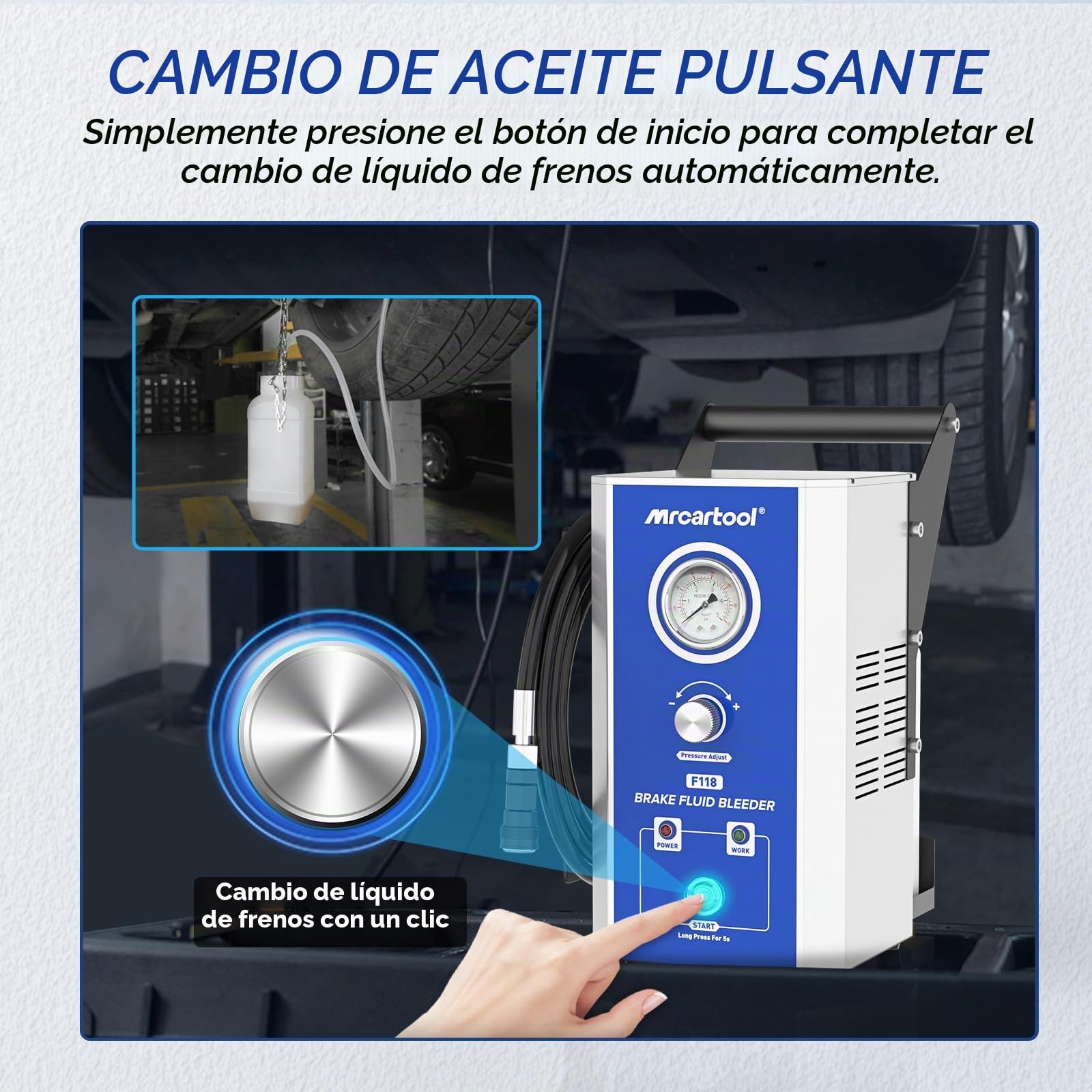 MRCARTOOL Purgador Frenos Coche 220V Purgador de Frenos Eléctrico Máquina de Cambio de Líquido de Frenos con 7 Adaptadores, Purgador Frenos 0,7-3,0 Bar para Volkswagen, Audi, Škoda, Benz, BMW