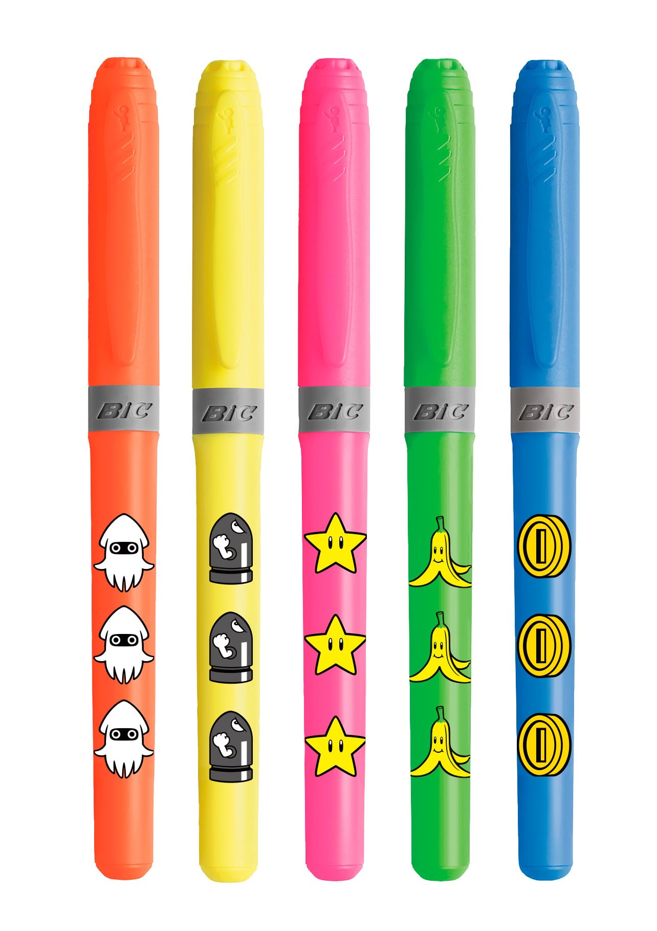 BIC Mario Kart Kit de Papeterie - Stylos-Bille Pointe Moyenne (1,0 mm)/Surligneurs Pointe Biseautée/Souris Correctrices 6 m/Autocollants - Boîte de 10