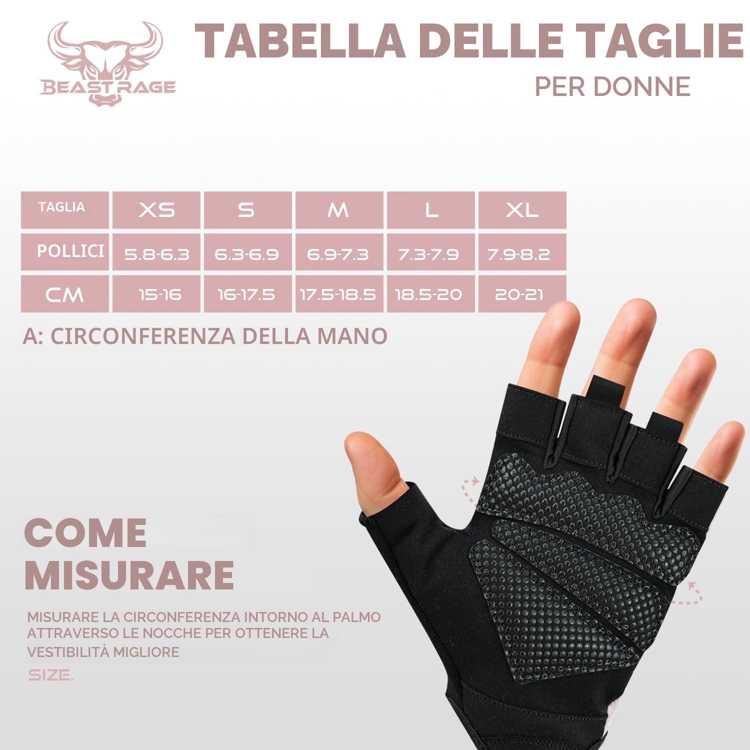 BEAST RAGE Guanti da palestra palmo imbottito in silicone antiscivolo traspiranti