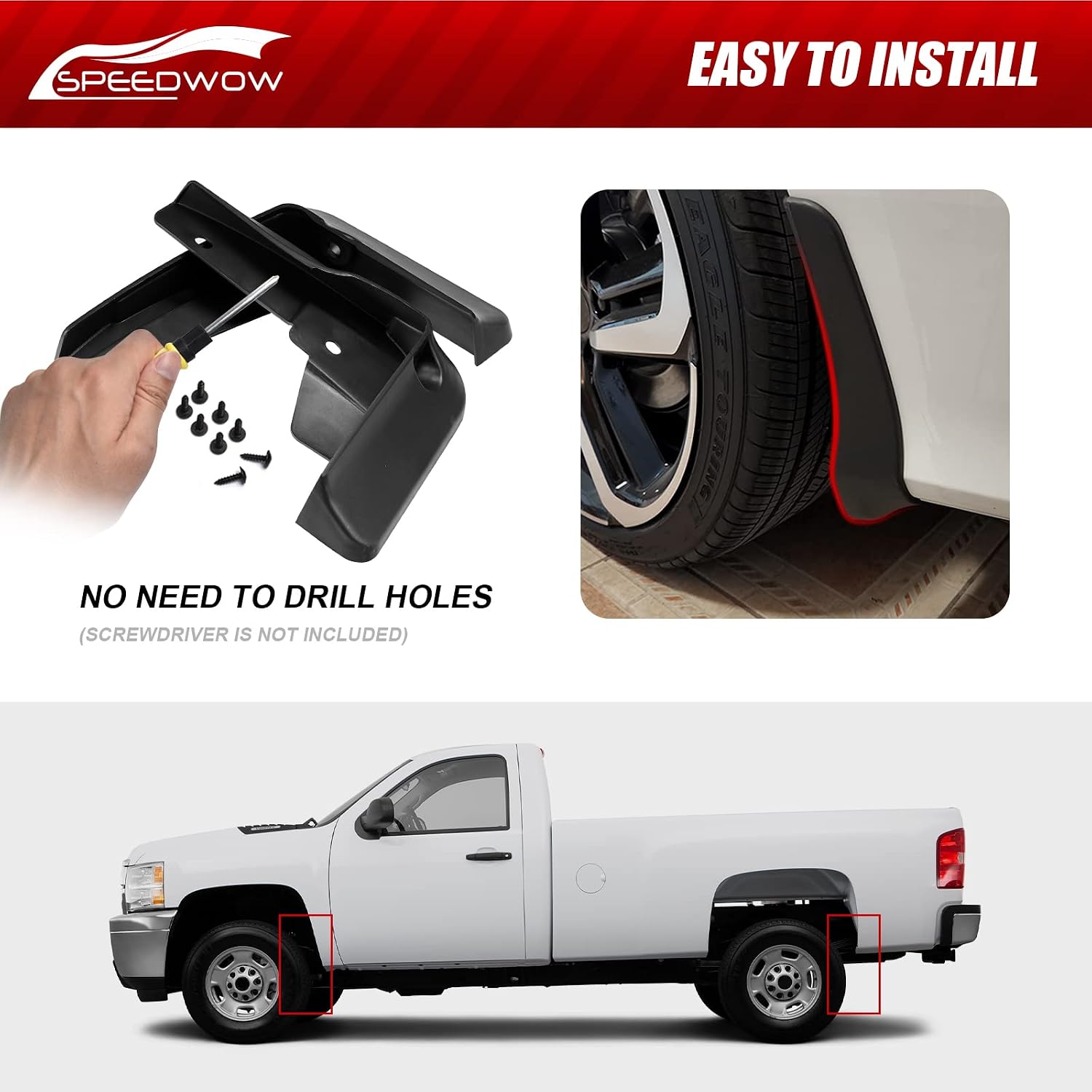SPEEDWOW Mud Flaps Splash Guards Fit for 2009-2022 Ram 1500/Ram 1500 Classic, 2010-2018 Ram 2500/3500 w（with Out Factory Fender Flare）,Front and Rear 4 Piece/Set