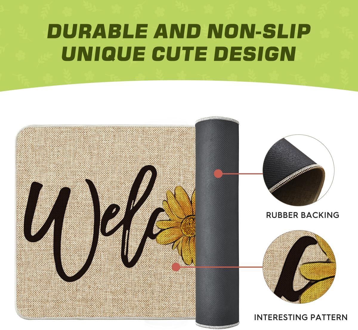 Artoid Mode Sunflower Welcome Spring Doormat, Summer Home Decor Low-Profile Switch Rug Door Mat Floor Mat for Indoor Outdoor 24x35 Inch