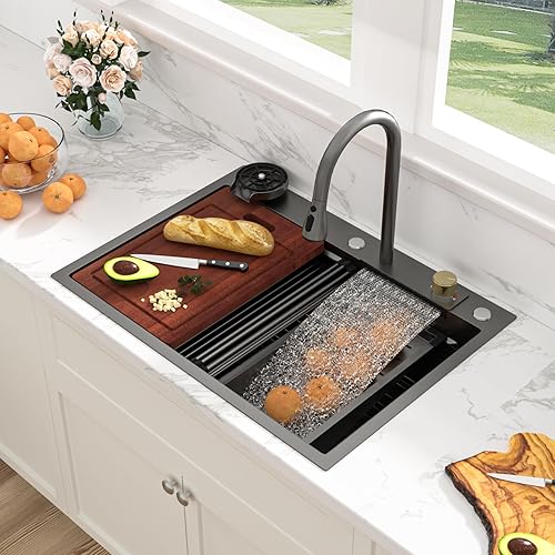 Miniatura 226 de Sarlai Fregadero de barra de 21 gotas de acero inoxidable - Fregadero de cocina de 21 x 20 pulgadas, estación de trabajo de montaje superior, acero