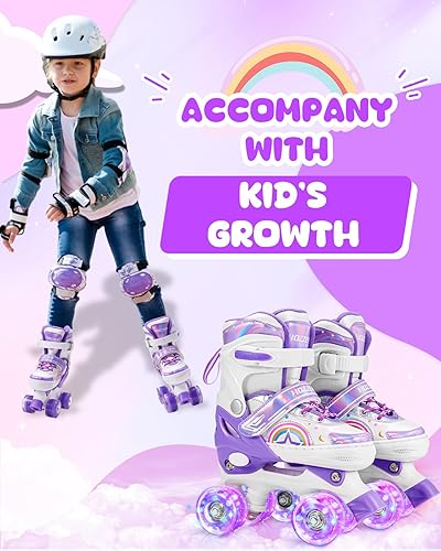 Miniatura 6 de Hozzen Patines para niñas y niños y niñas, 4 tamaños ajustables para niños, con 8 ruedas iluminadas, patines arcoíris para niños pequeños