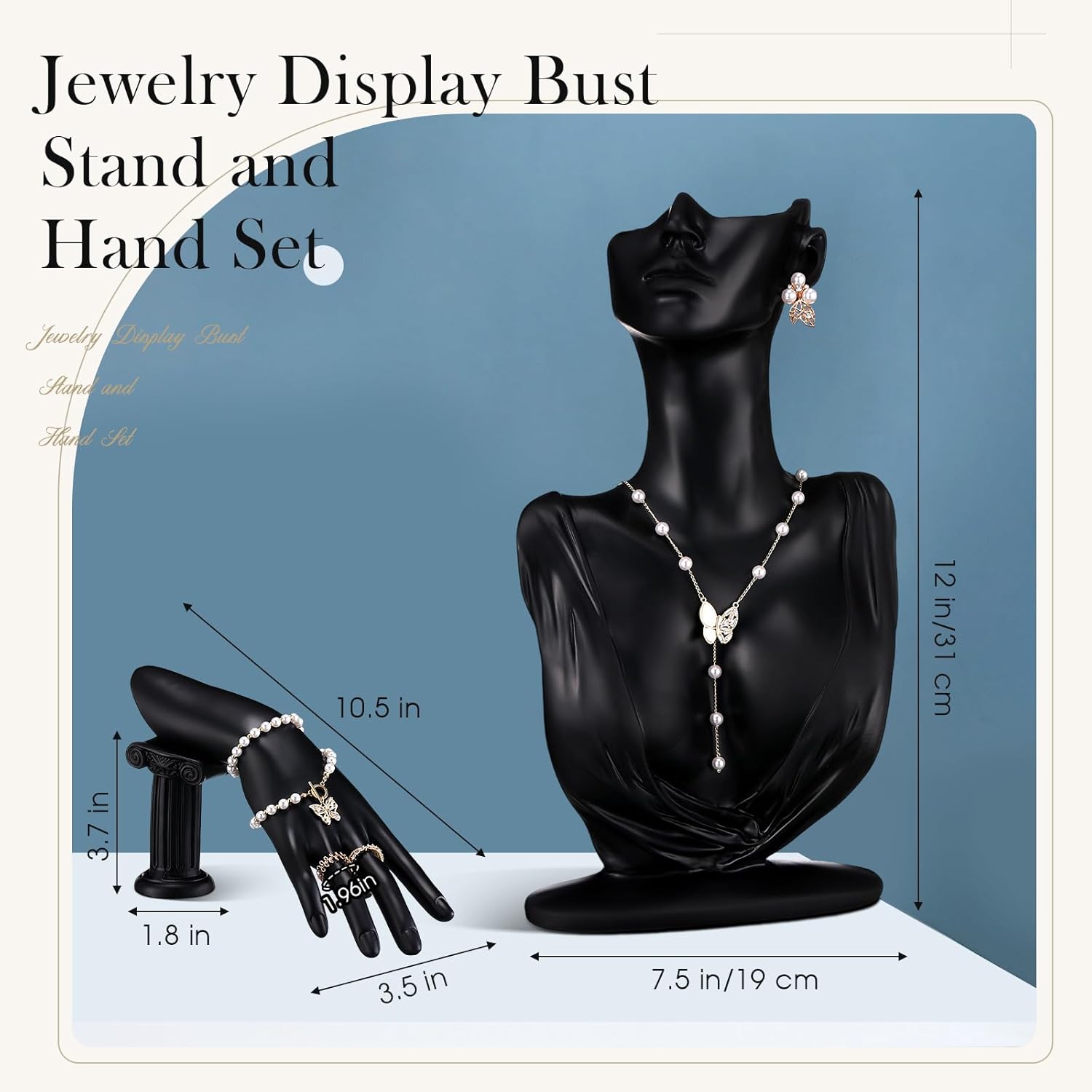 2 Pcs Jewelry Mannequin Display Set Necklace Bust Mannequin Earring Stand Hand Bracelet Ring Stand for Selling Show - Image 2