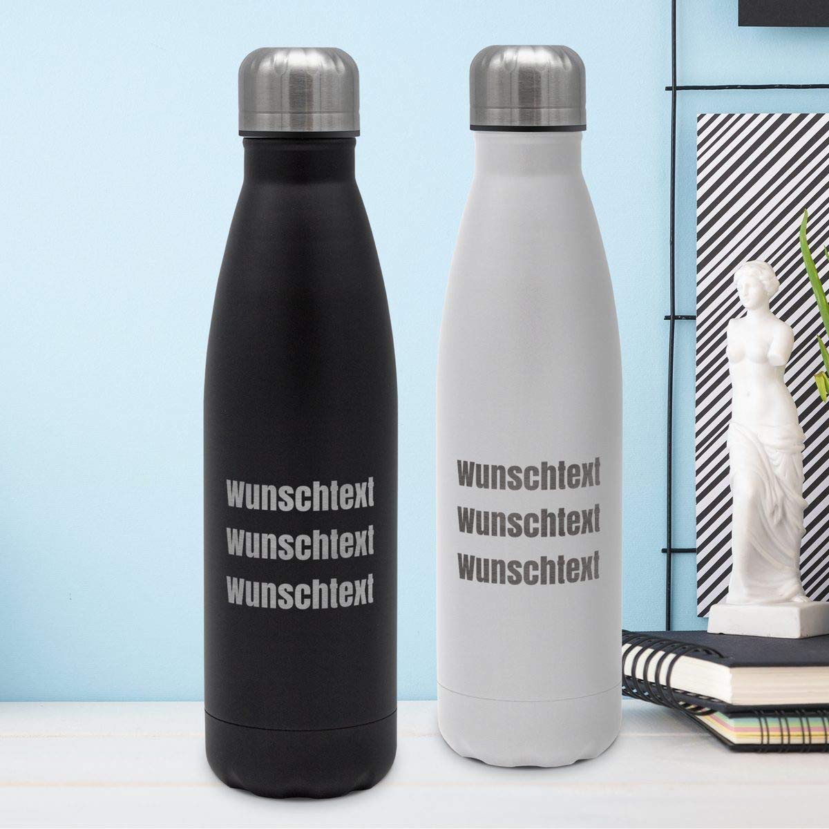 Printplanet Trinkflasche Edelstahl Mit Gravur, 500 Ml – Personalisierte Thermoflasche In Schwarz Oder Weiß