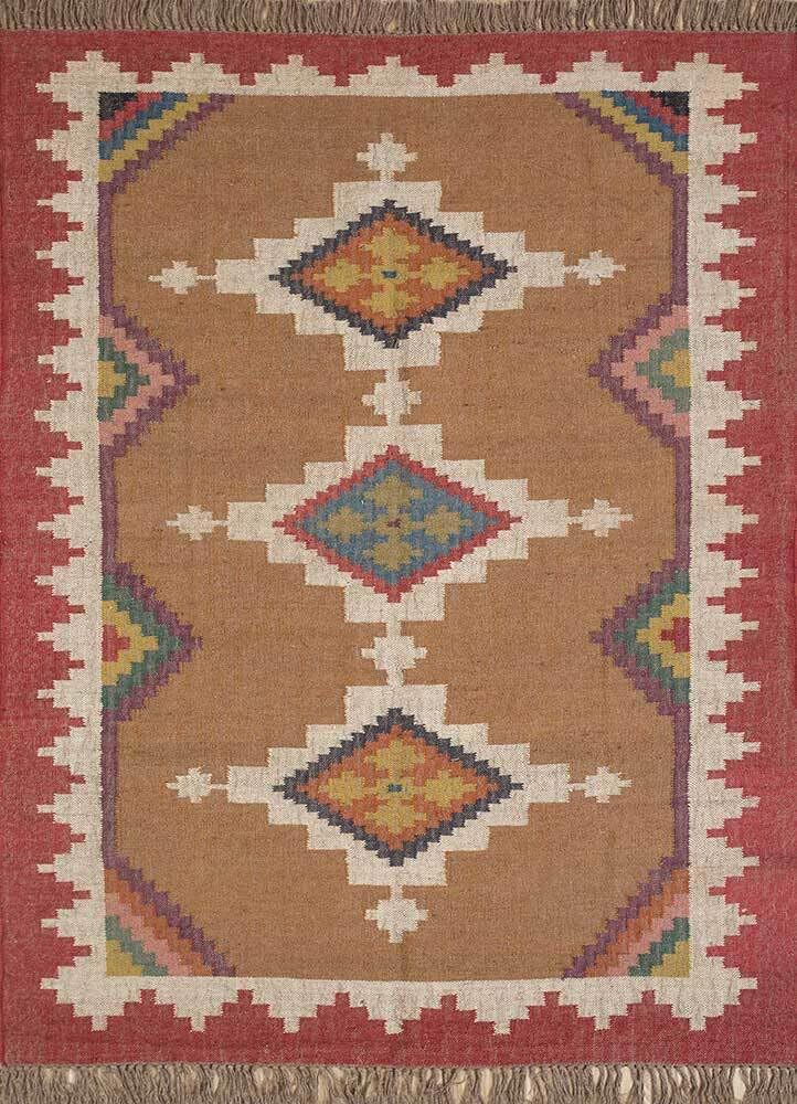 Tapis en laine de Kilim naturelle et en jute - Tapis tissé à la main et résistant pour le salon (200 x 300 cm)