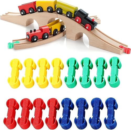 Miniatura 8 de Paquete de 20 conectores de pistas de hueso de perro accesorios esenciales de pista adaptador de pista de tren de madera juego de tren de juguete