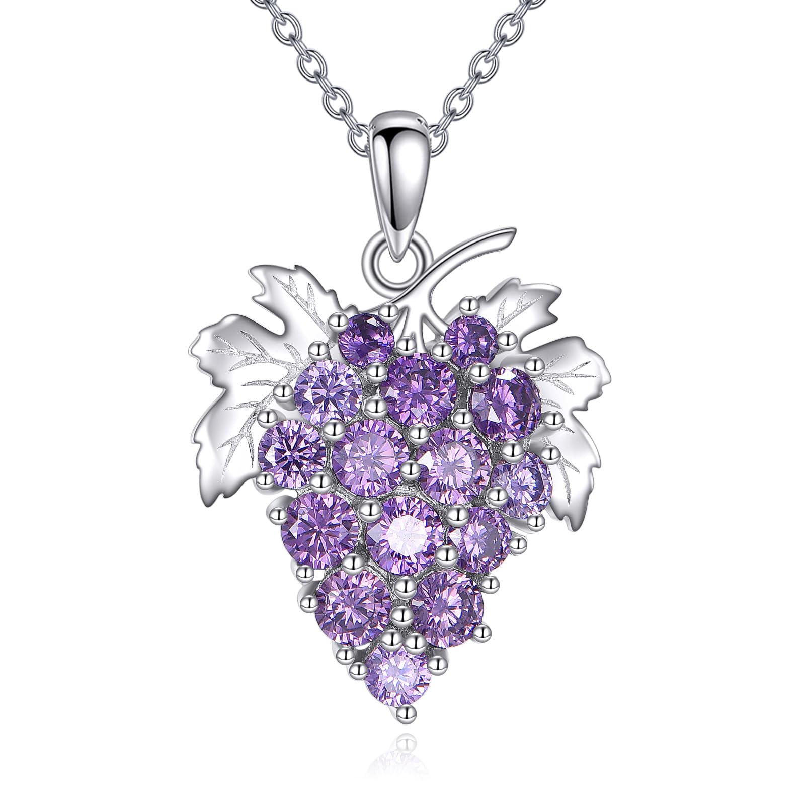 Vadmans Traube Kette 925 Sterling Silber Lila Traube Anhänger Halskette Früchte CZ Schmuck Geschenke für Damen Frauen
