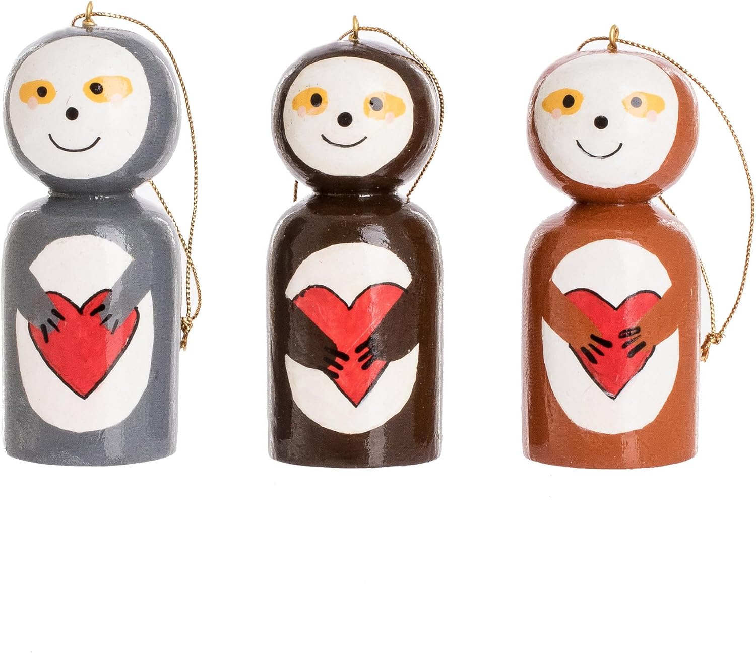 NOVICA Assorted Wood Animal Themed Decorative Hanging Ornament from Guatemala 'Love Sloth'