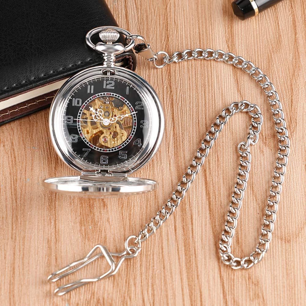 Desconocido Reloj de Bolsillo, Reloj de Bolsillo Retro Exquisito Steampunk Plata Vintage mecánico clásico Cuerda Manual Rejillas Mujer Cadena