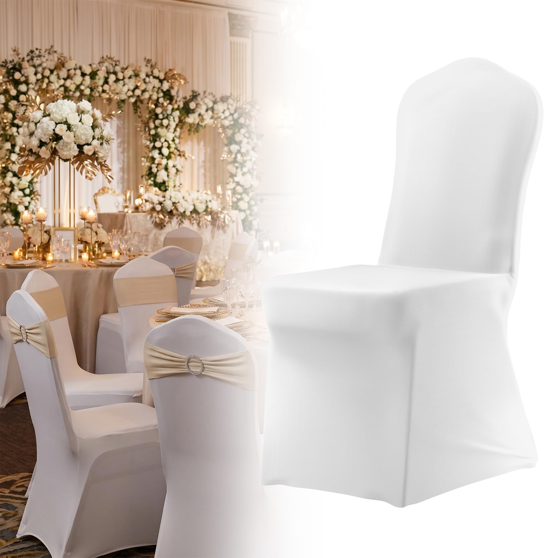 50 Stück Stuhlhussen Weiß Universal Stretch Stuhlbezug, Elastische Abnehmbarer Waschbarer Stuhlbezüge, Moderne Chair Cover Stuhl Abdeckung für Bankett Deko und Hochzeit Party