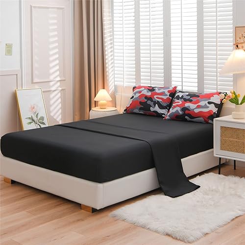 Vista 8 de Meeting Story Juego de ropa de cama de camuflaje, juego de edredón estilo patrón colorido, 5 piezas, un edredón, dos fundas de almohada, dos sábanas