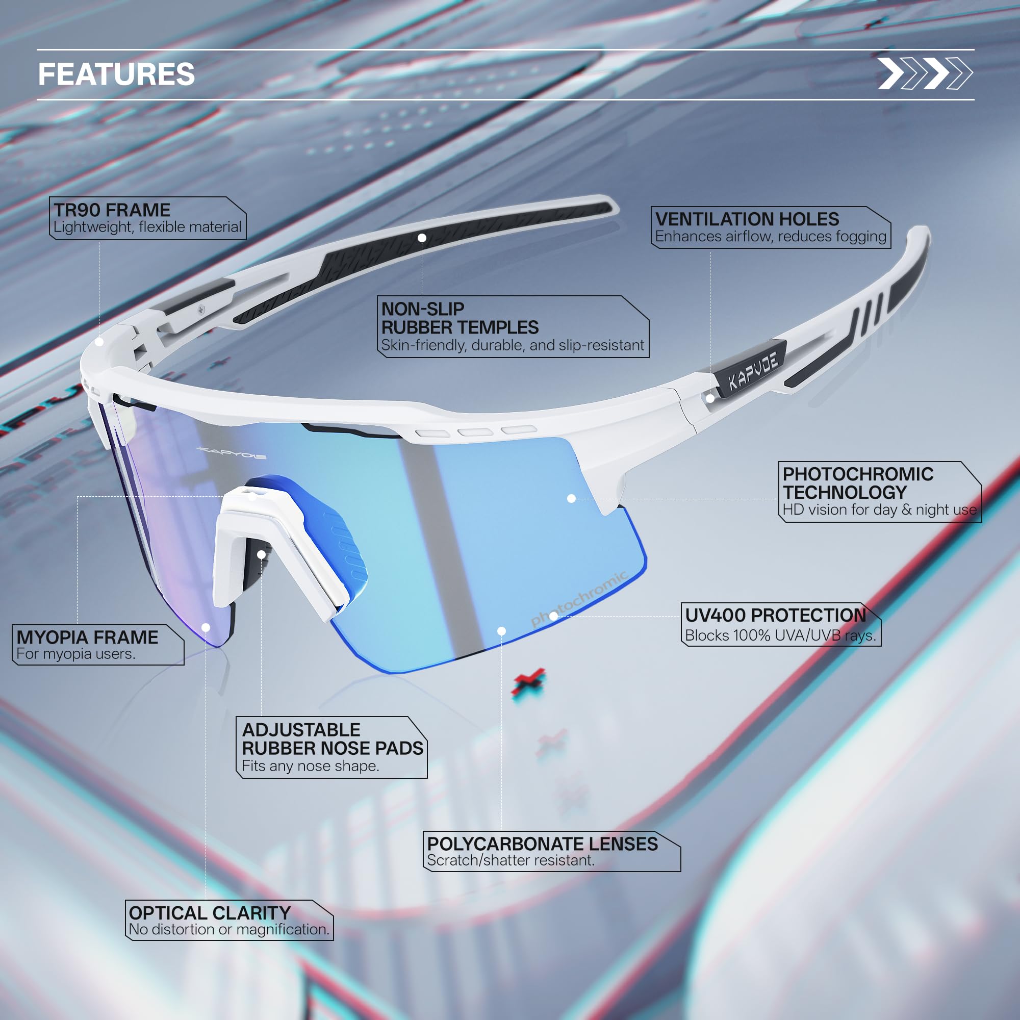 KAPVOE Fotocromáticas Gafas de Ciclismo Protección UV400 Transparente Gafas de Sol Deportivas Mujeres Hombres K75