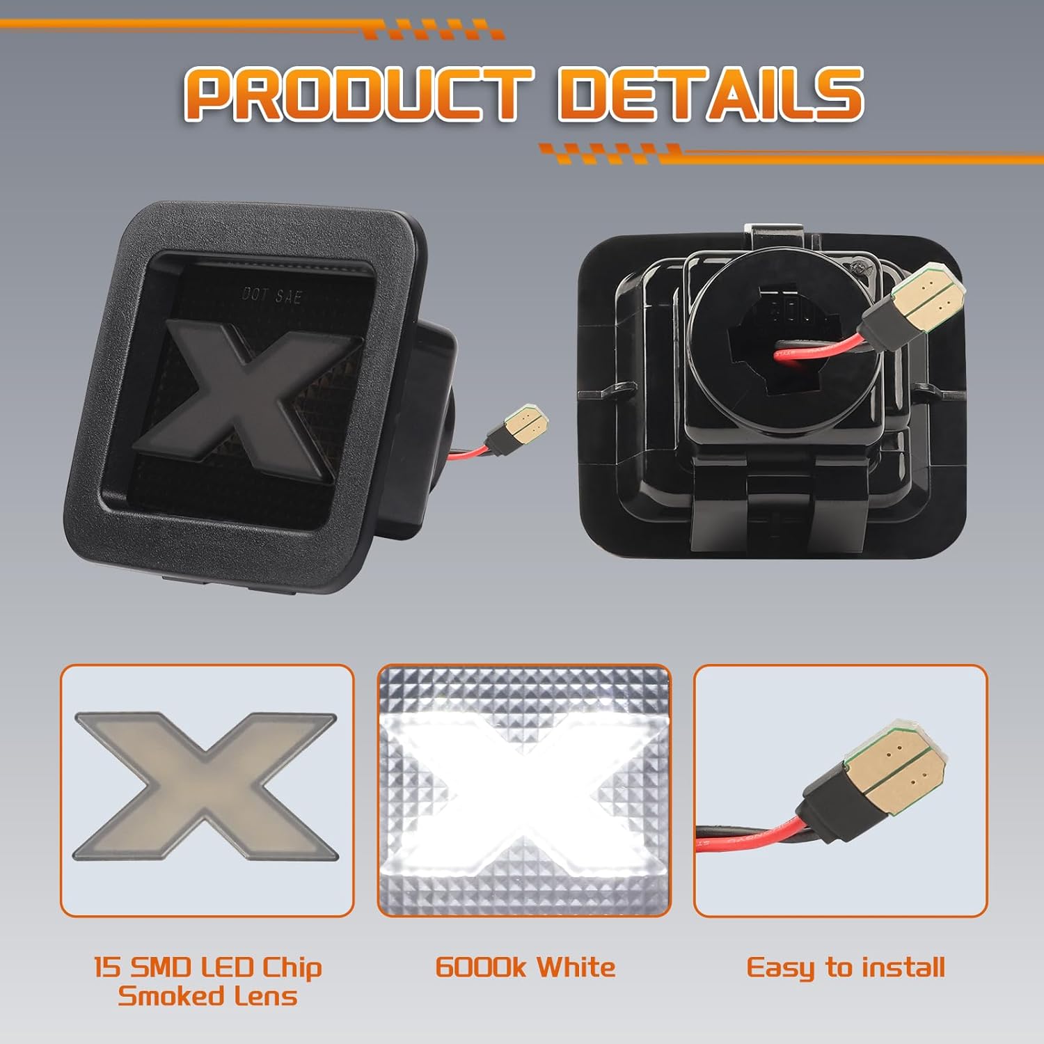 LED License Plate Lights Tag Light Lamp Assembly for Ford F150 & F150 Raptor 2015 up~, 6000K Full White & Smoked Lens, Pack of 2, OEM # FL3Z13550A (Xstyle Patent Pending)