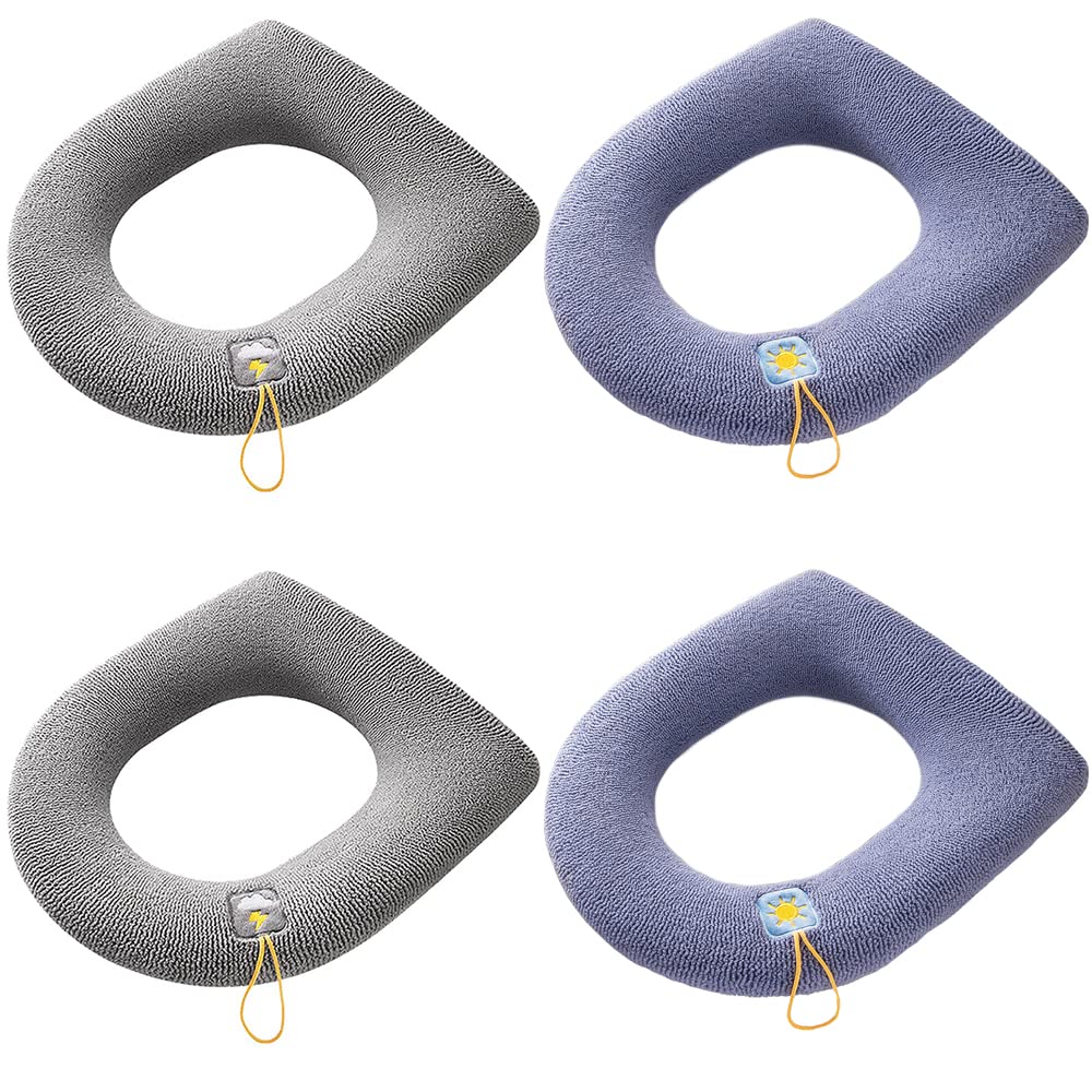 4 Pezzi Cuscino WC Universale, Cuscino per Sedile WC, Copriwater in Tessuto, Copriwater Tappetino, con Anello di Fissaggio, Spessa e Morbida, Estensibili, Lavabile, per la Maggior Parte dei WC