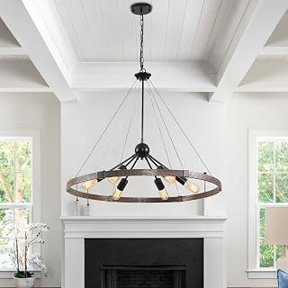 LáMpara De Techo Con Forma De Rueda De Carro De 6 Luces, Estilo Industrial Vintage, Estilo RúStico Negro, E27, De Metal, Altura Ajustable, Para Sala De Estar, Cocina, Dormitorio, Estilo RúStico, 80 Cm