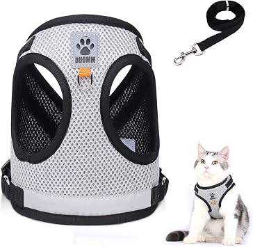Cat Harness and Lead Set, Escape Proof Cat Kitten Walking Vest with Leash, Adjustable Soft Reflective Mesh Vest Harness and Lead for Small Medium Cats Pets Grey, S