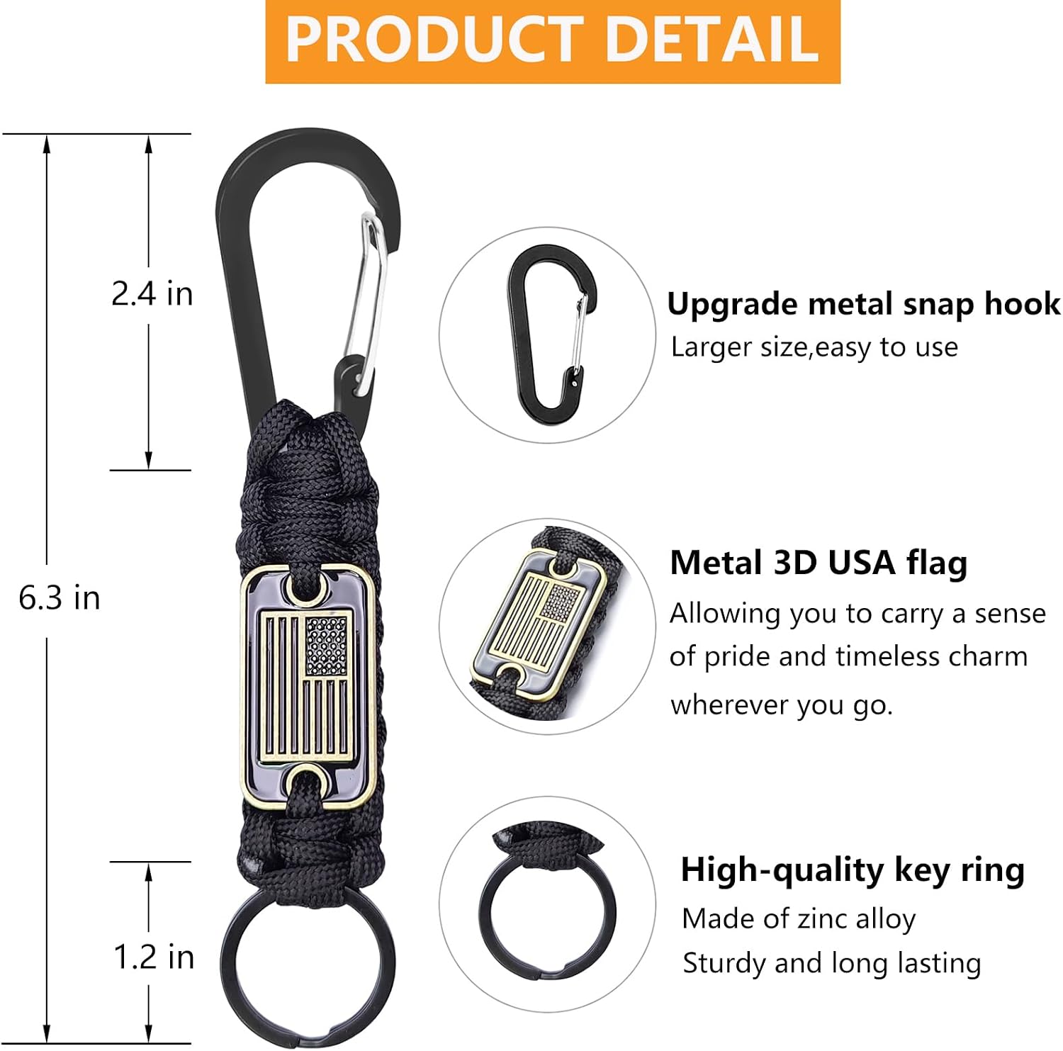 Heavy Duty Paracord Lanyard Keychain with USA Flag,Braided Tactical Lanyards for Keys,Whistle,Outdoor Activities