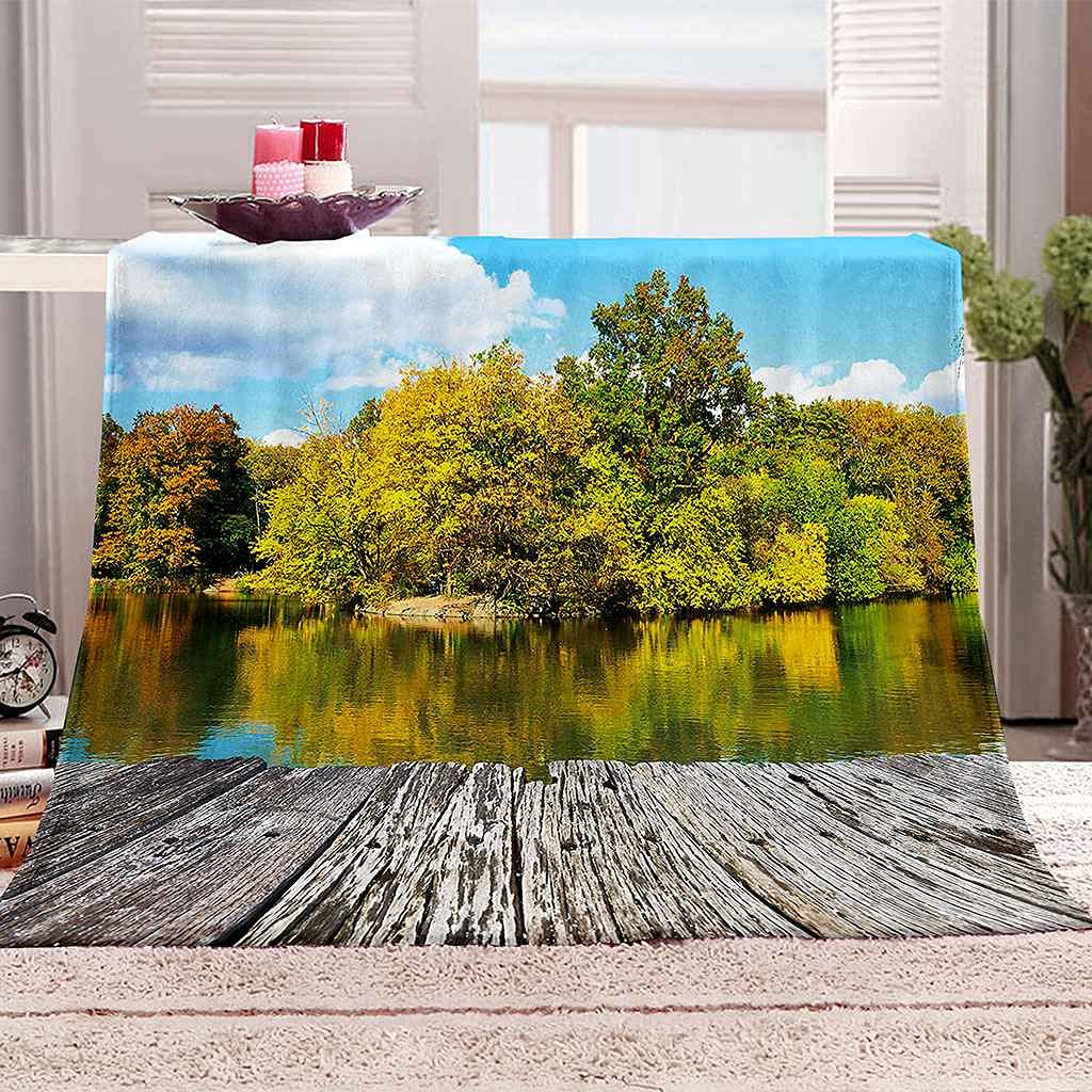 Couverture flanelle 150x200cm décor forêt pour soirées canapé