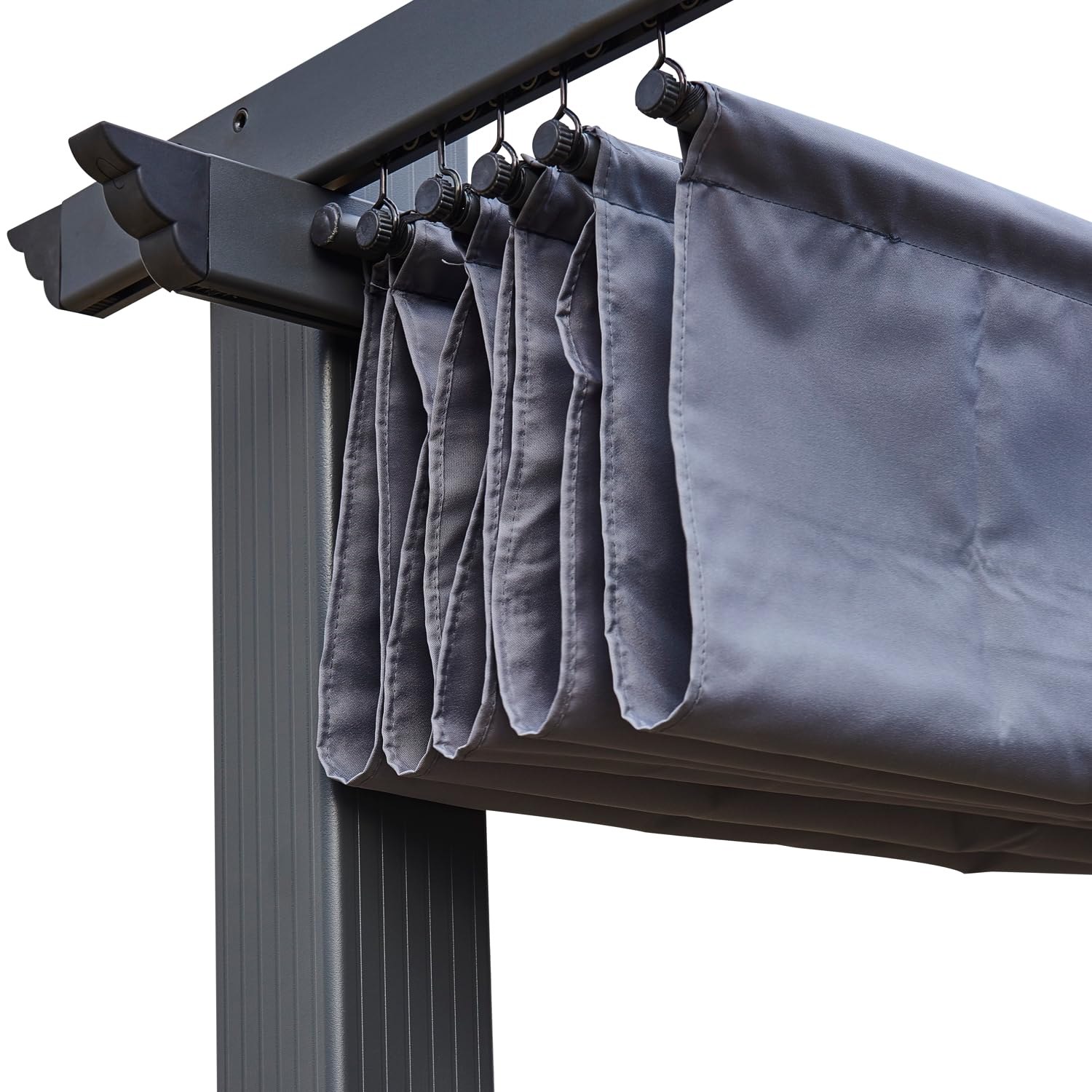 Pergola Autoportante Cassis, Structure Aluminium Anthracite, Toile Rétractable Polyester 180 g/m² Grise, Déperlante